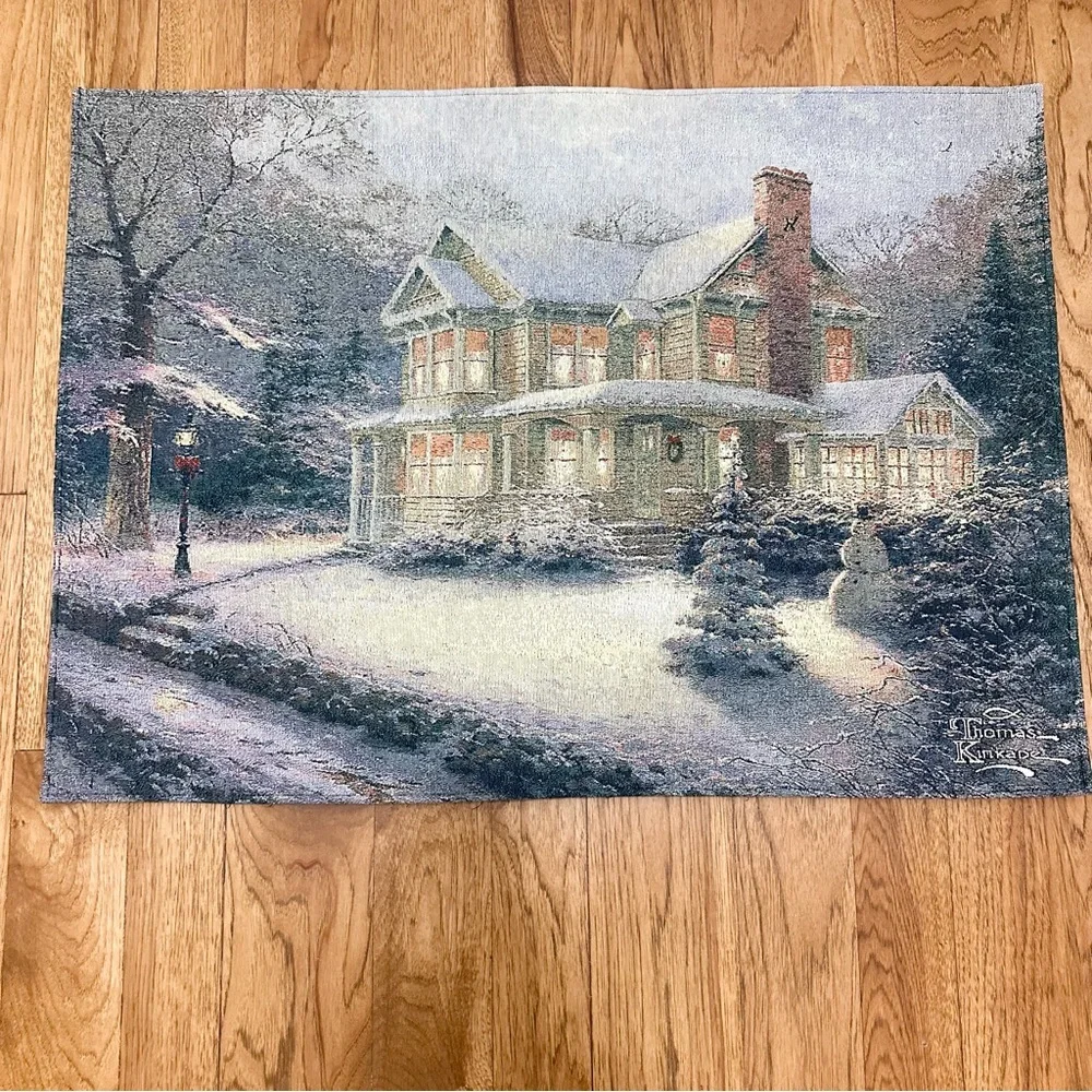 Thomas Kinkade Tapestry Victorian Christmas III Wall Hanging lights 36 X 26 inch